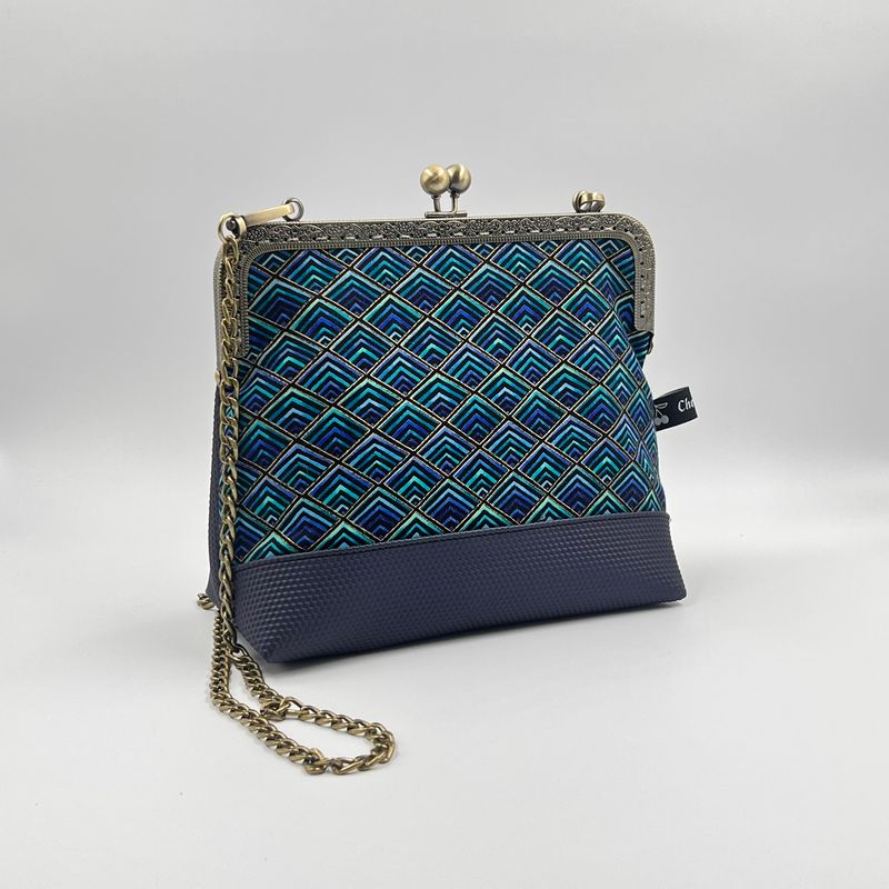 ​PETIT SAC A MAIN VINTAGE "ART DECO - NID D'ABEILLE BLEU"