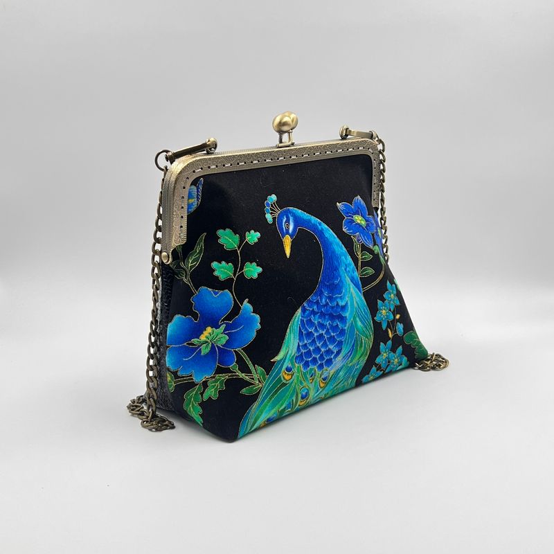 ​PETIT SAC A MAIN VINTAGE "PAON MAJESTUEUX - CARBONE"