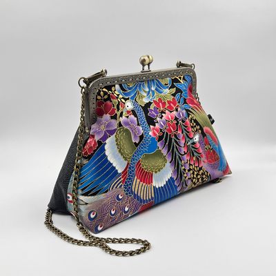 ​GRAND SAC A MAIN VINTAGE "PAON DORÉ BLEU - BUBBLE"