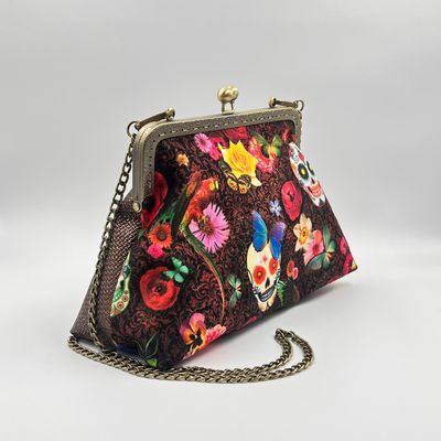 ​GRAND SAC A MAIN VINTAGE "SKULL VELOURS MARRON"