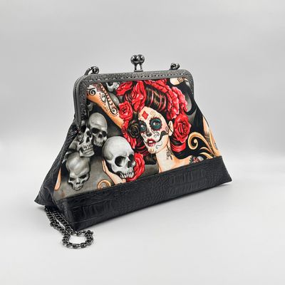 ​GRAND SAC A MAIN VINTAGE "SANTA MUERTE SKULL - CROCO"