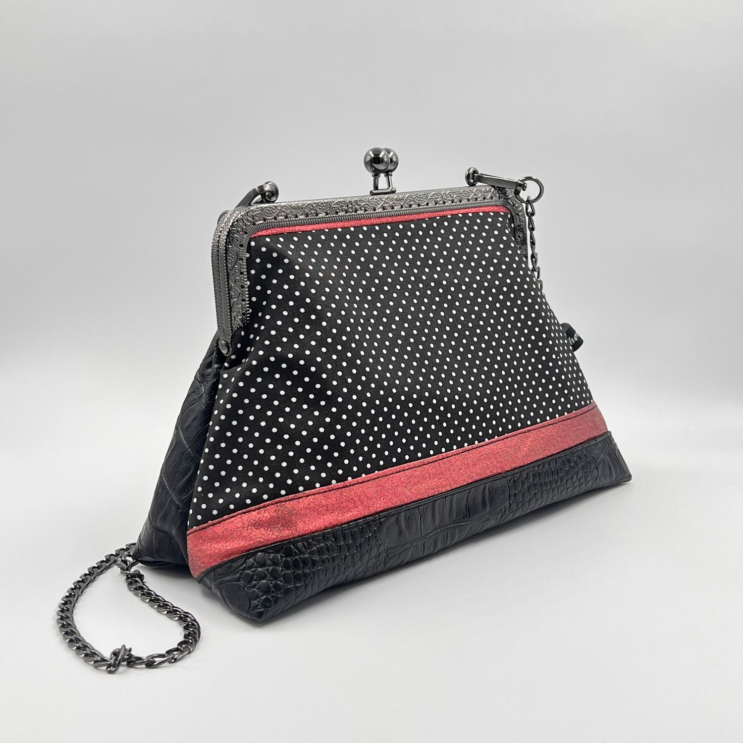 GRAND SAC A MAIN VINTAGE GRAND SAC A MAIN VINTAGE "NOIR A POIS - CROCO"