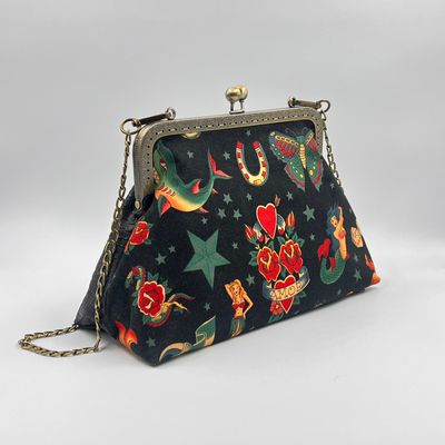 ​GRAND SAC A MAIN VINTAGE "AMOR TATTOO NOIR - COBRA"
