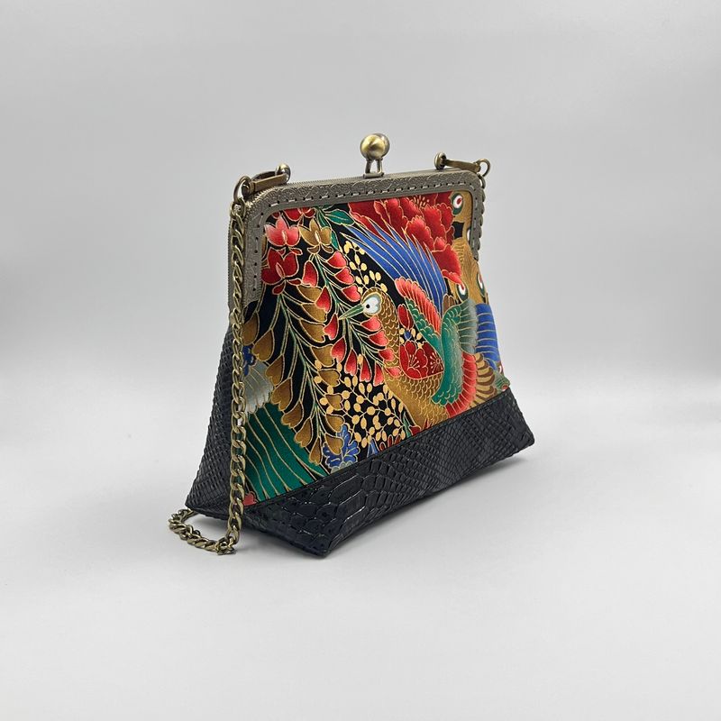 ​PETIT SAC A MAIN VINTAGE "PAON DORÉ ROUGE - COBRA"