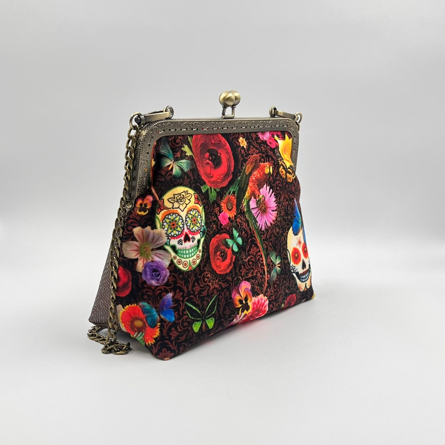 ​PETIT SAC A MAIN VINTAGE "SKULL VELOURS - MARRON PAILLETTES"