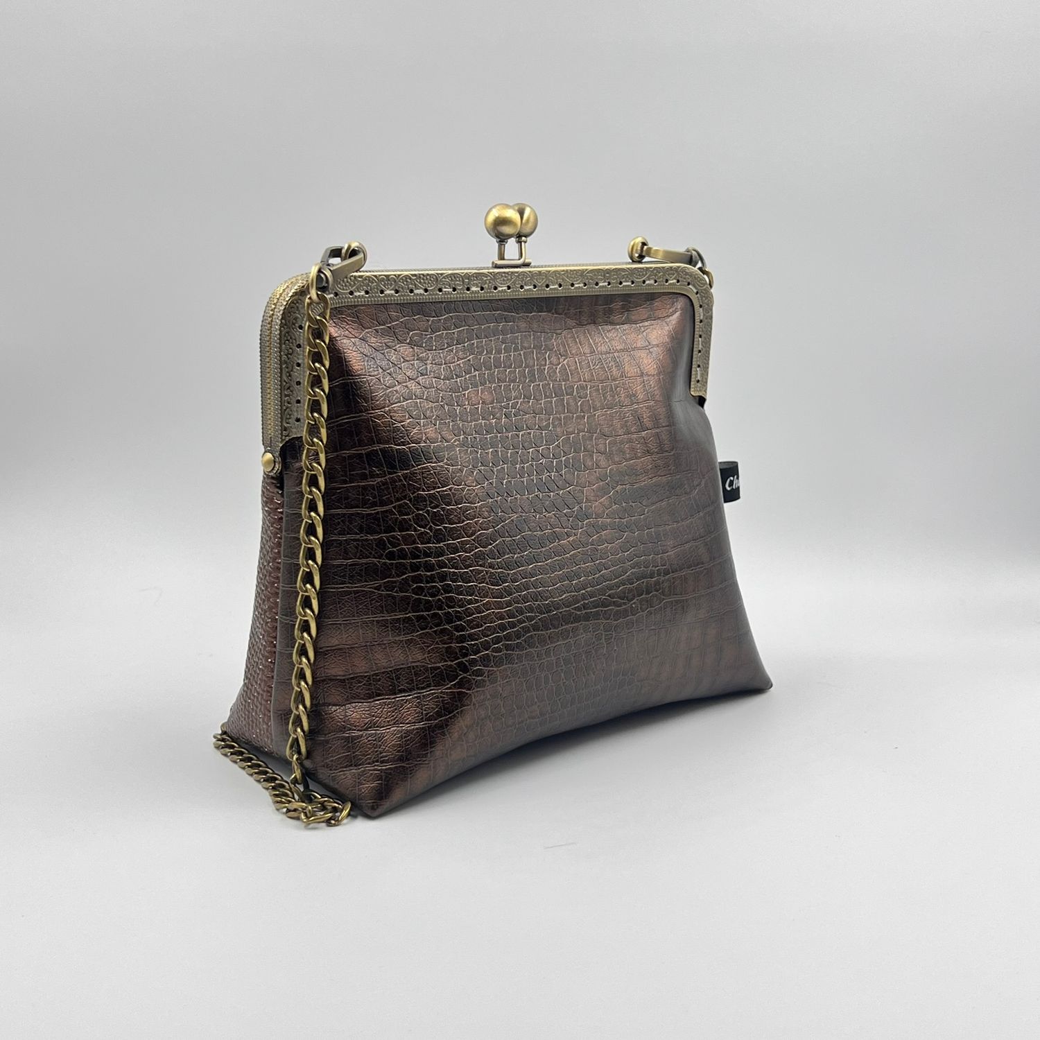 ​PETIT SAC A MAIN VINTAGE "CROCO MARRON GLACÉ - PAILLETTES"