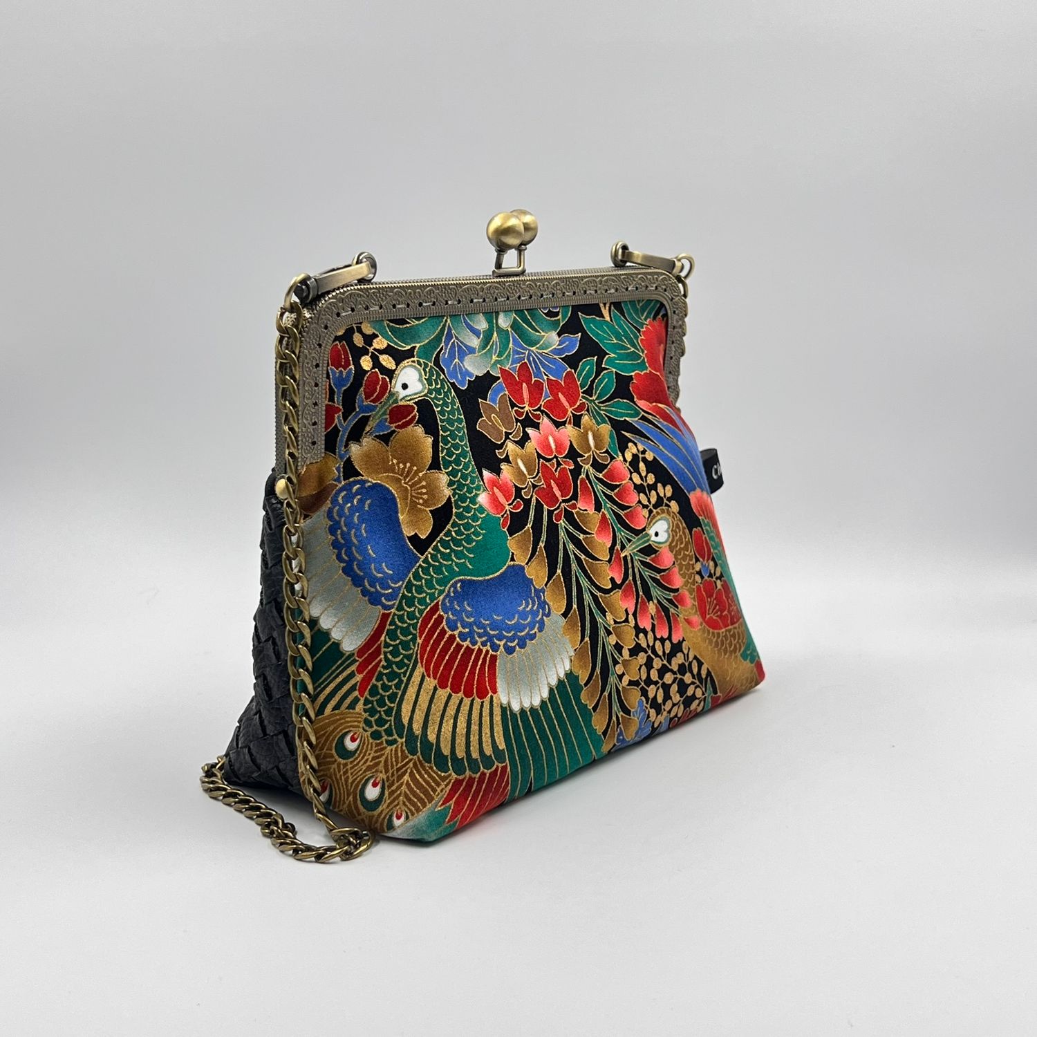 PETIT SAC A MAIN VINTAGE PETIT SAC A MAIN VINTAGE "PAON DORÉ ROUGE- NOIR TRESSÉ"