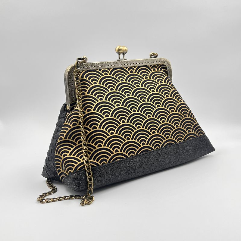 GRAND SAC A MAIN VINTAGE GRAND SAC A MAIN VINTAGE "SEIGAIHA NOIR - TRESSÉ"