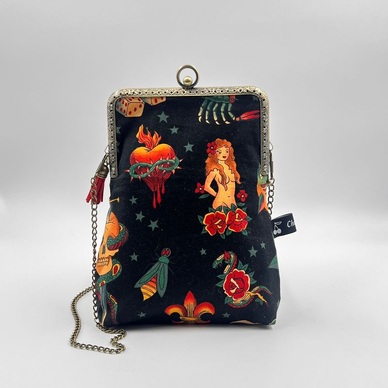 PETITE POCHETTE VINTAGE "AMOR TATTOO BLACK - VELOURS JAUNE"