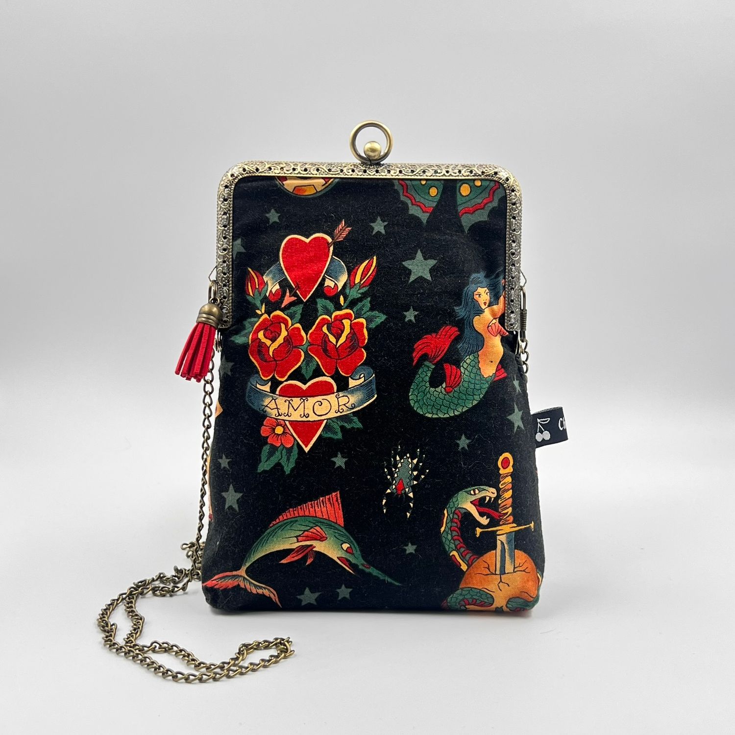 PETITE POCHETTE VINTAGE PETITE POCHETTE VINTAGE "AMOR TATTOO BLACK - VELOURS VERT"