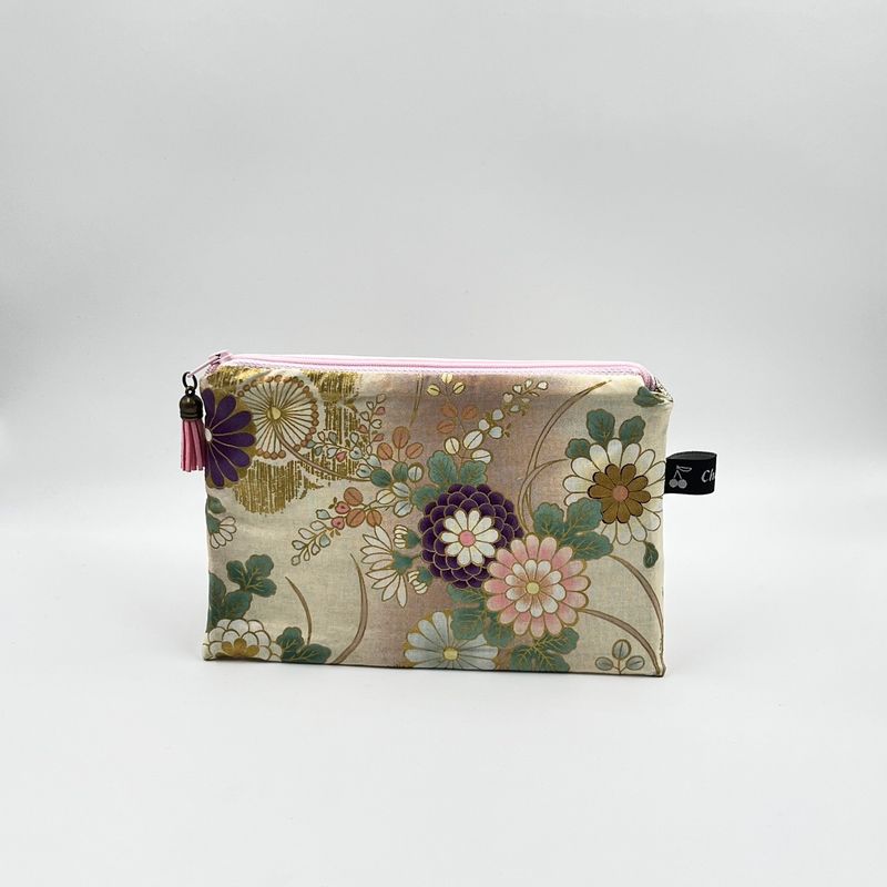 TROUSSE A TOUT "FLEURS JAPONAISES ROSES - OR"