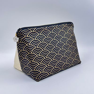 MOYENNE TROUSSE DE TOILETTE "SEIGAIHA NOIR - OR"