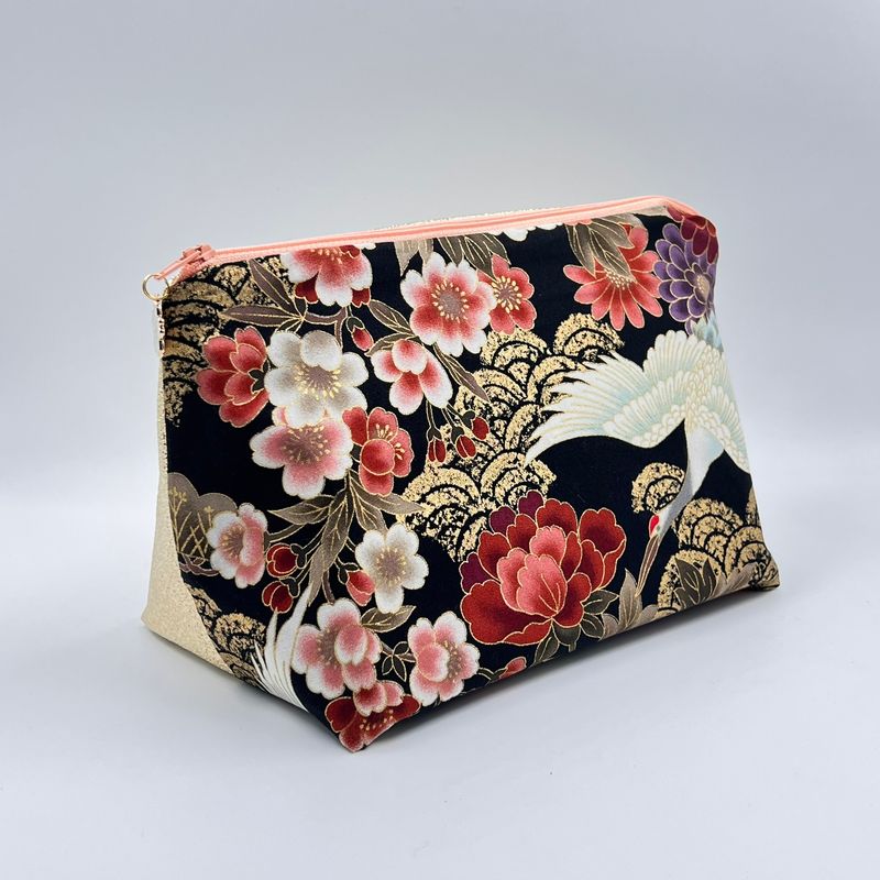 MOYENNE TROUSSE DE TOILETTE "GRUE CORAIL - OR"