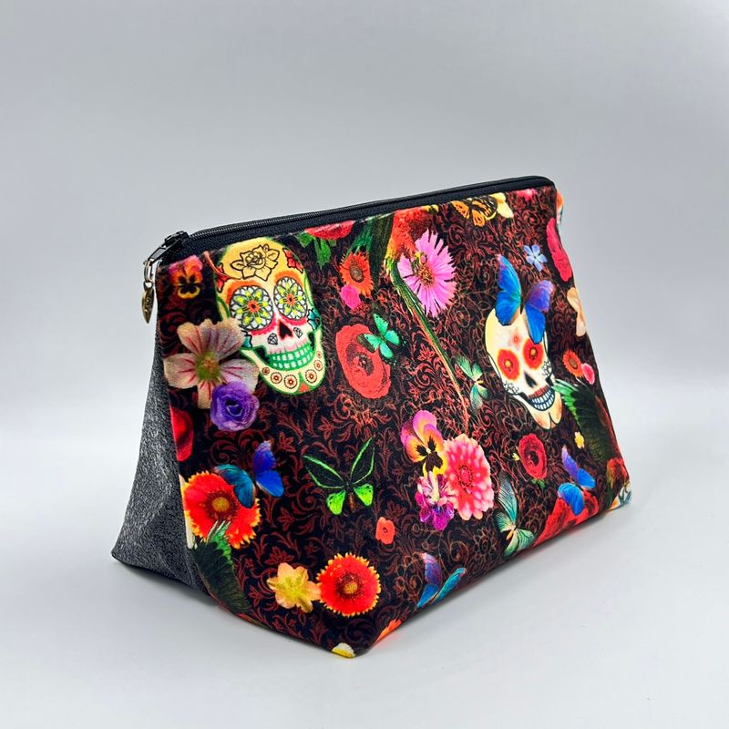 MOYENNE TROUSSE DE TOILETTE "SKULL VELOURS - ROCK PAILLETTES"