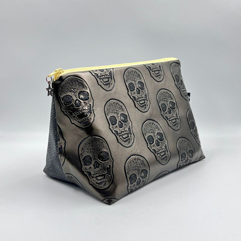MOYENNE TROUSSE DE TOILETTE "SKULL MARRON - PAILLETTES"