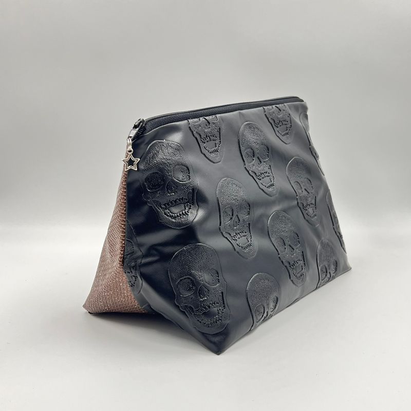MOYENNE TROUSSE DE TOILETTE "SKULL NOIR - MARRON PAILLETTES"