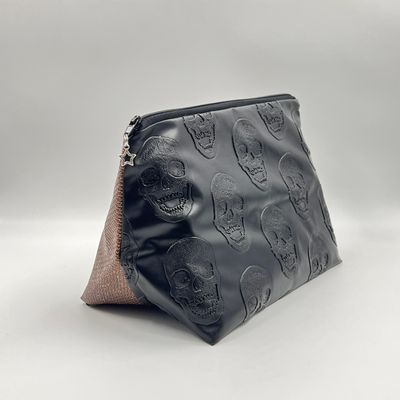 MOYENNE TROUSSE DE TOILETTE "SKULL NOIR - MARRON PAILLETTES"
