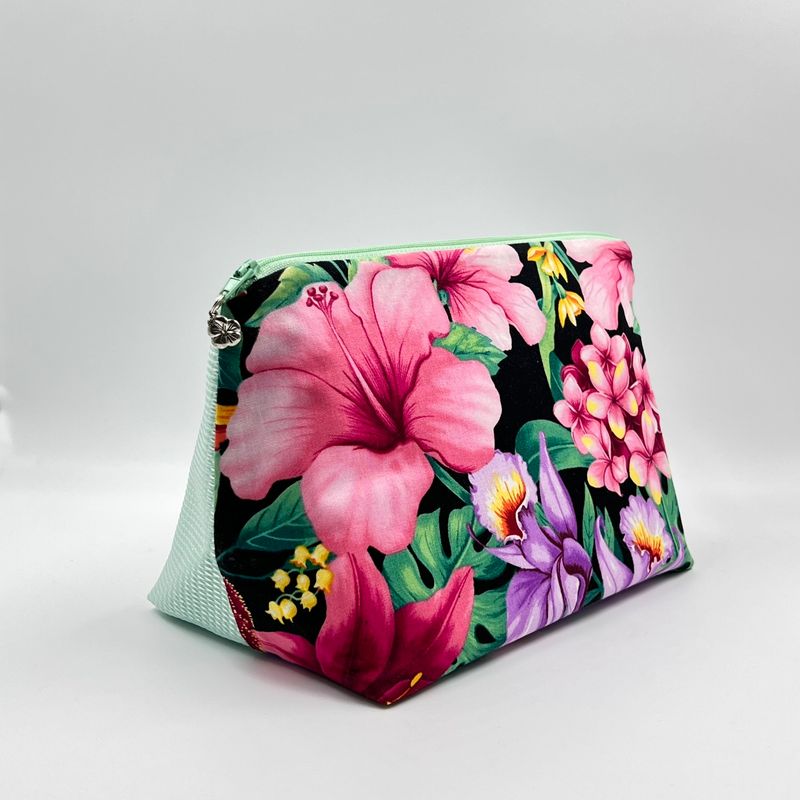 MOYENNE TROUSSE DE TOILETTE "FLEURS TROPICALES - VERT"