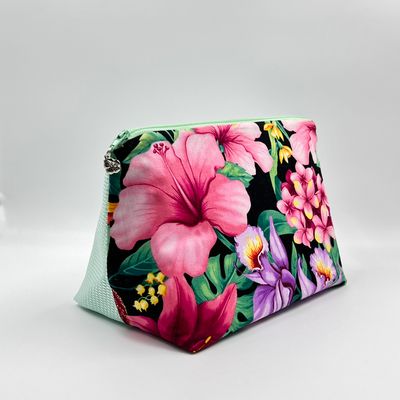 MOYENNE TROUSSE DE TOILETTE "FLEURS TROPICALES - VERT"