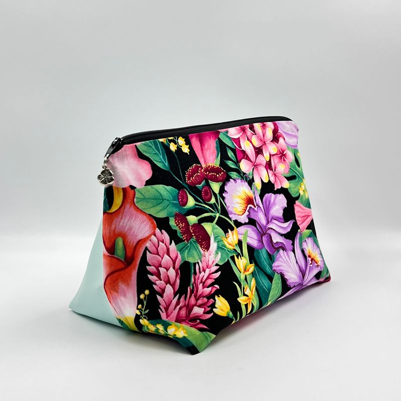 MOYENNE TROUSSE DE TOILETTE "FLEURS TROPICALES - VERT"