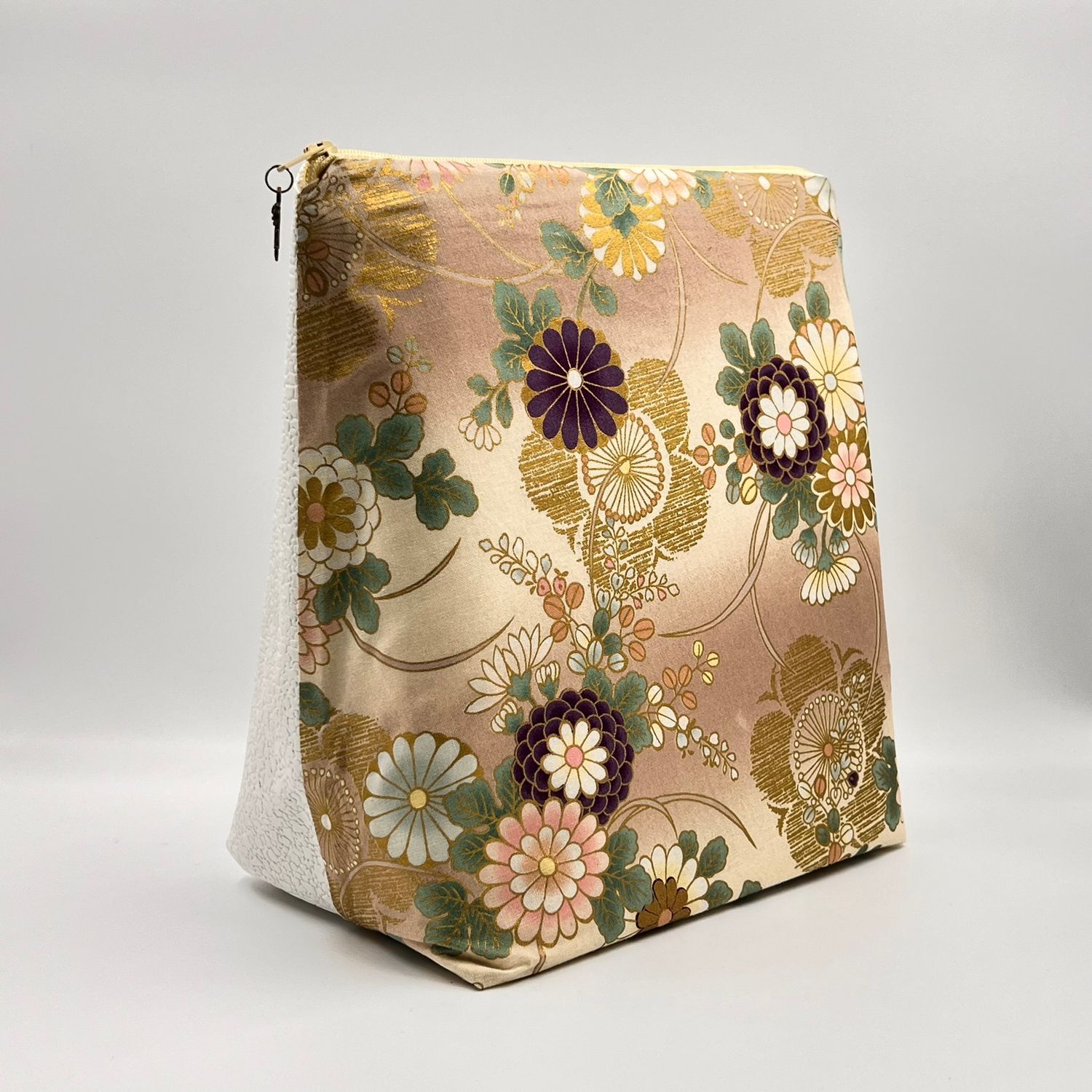 GRANDE TROUSSE DE TOILETTE "FLEURS JAPONAISES ROSES - PAILLETTES"