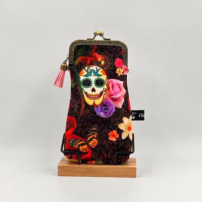 ETUI A LUNETTES VINTAGE "SKULL VELOURS - PAILLETTES"