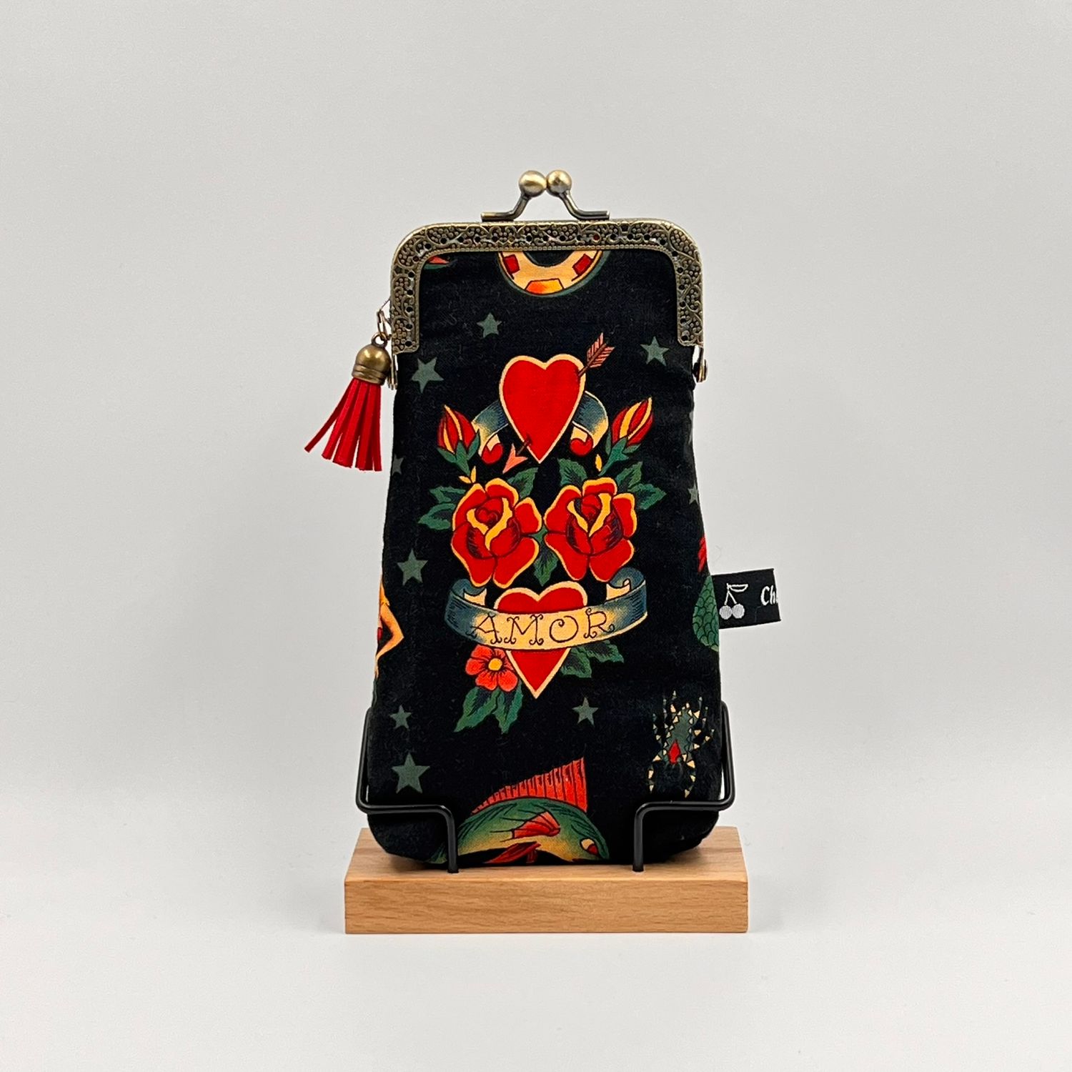 ETUI A LUNETTES VINTAGE "AMOR TATTOO NOIR - CROCO"