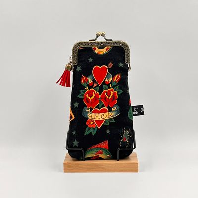 ETUI A LUNETTES VINTAGE "AMOR TATTOO NOIR - CROCO"