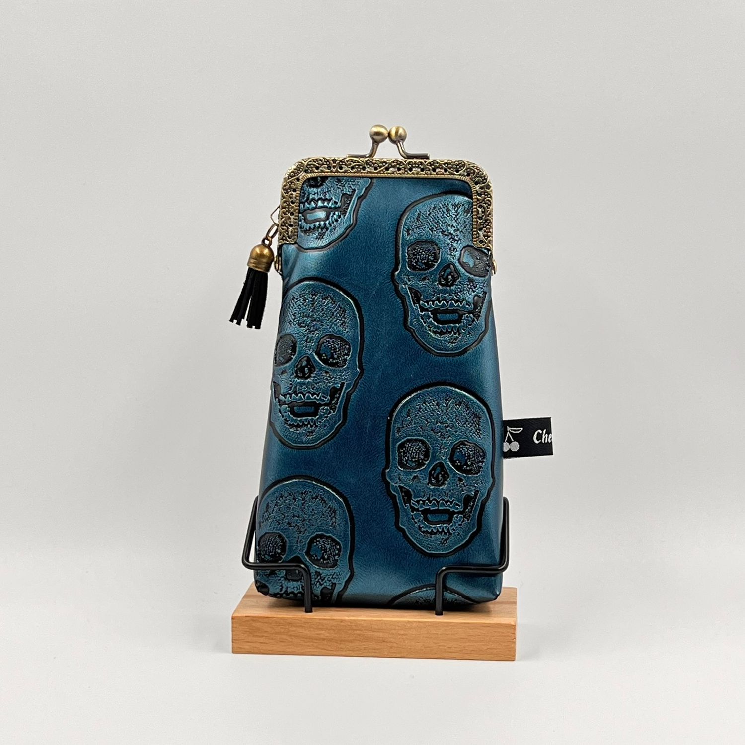 ETUI A LUNETTES VINTAGE "SKULL BLEU - ROCK PAILLETTES"