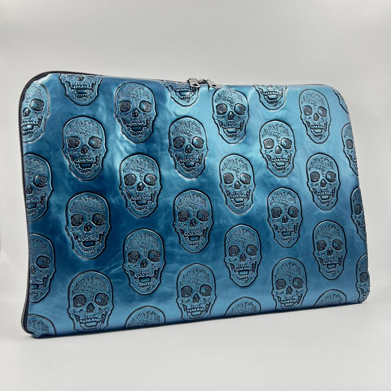 HOUSSE 15 POUCES "SKULL BLEU - GRIS PAILLETTES"