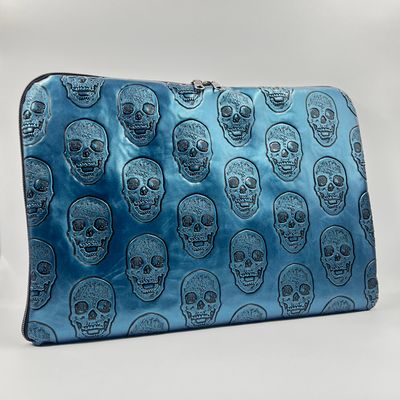HOUSSE 15 POUCES "SKULL BLEU - GRIS PAILLETTES"