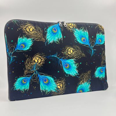 HOUSSE 15 POUCES "PLUME DE PAON - PAILLETTES"