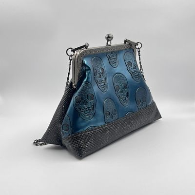 ​GRAND SAC A MAIN VINTAGE "SKULL BLEU - PAILLETTES"