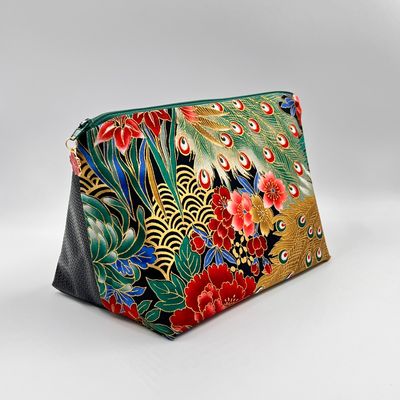 MOYENNE TROUSSE DE TOILETTE MOYENNE TROUSSE DE TOILETTE "PAON DORÉ ROUGE - CARBONE"