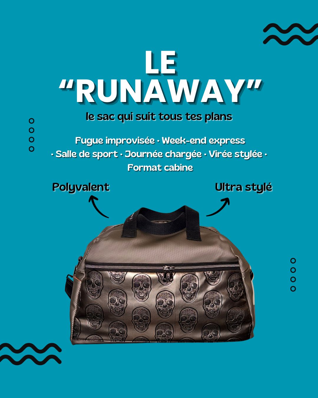 SAC "RUNAWAY" TÊTES DE MORT CAFÉ / simili TAUPE