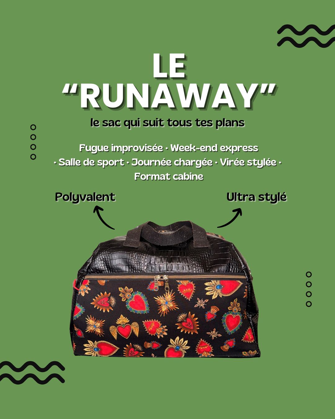 SAC "RUNAWAY" SANTA MUERTE / simili CROCO noir