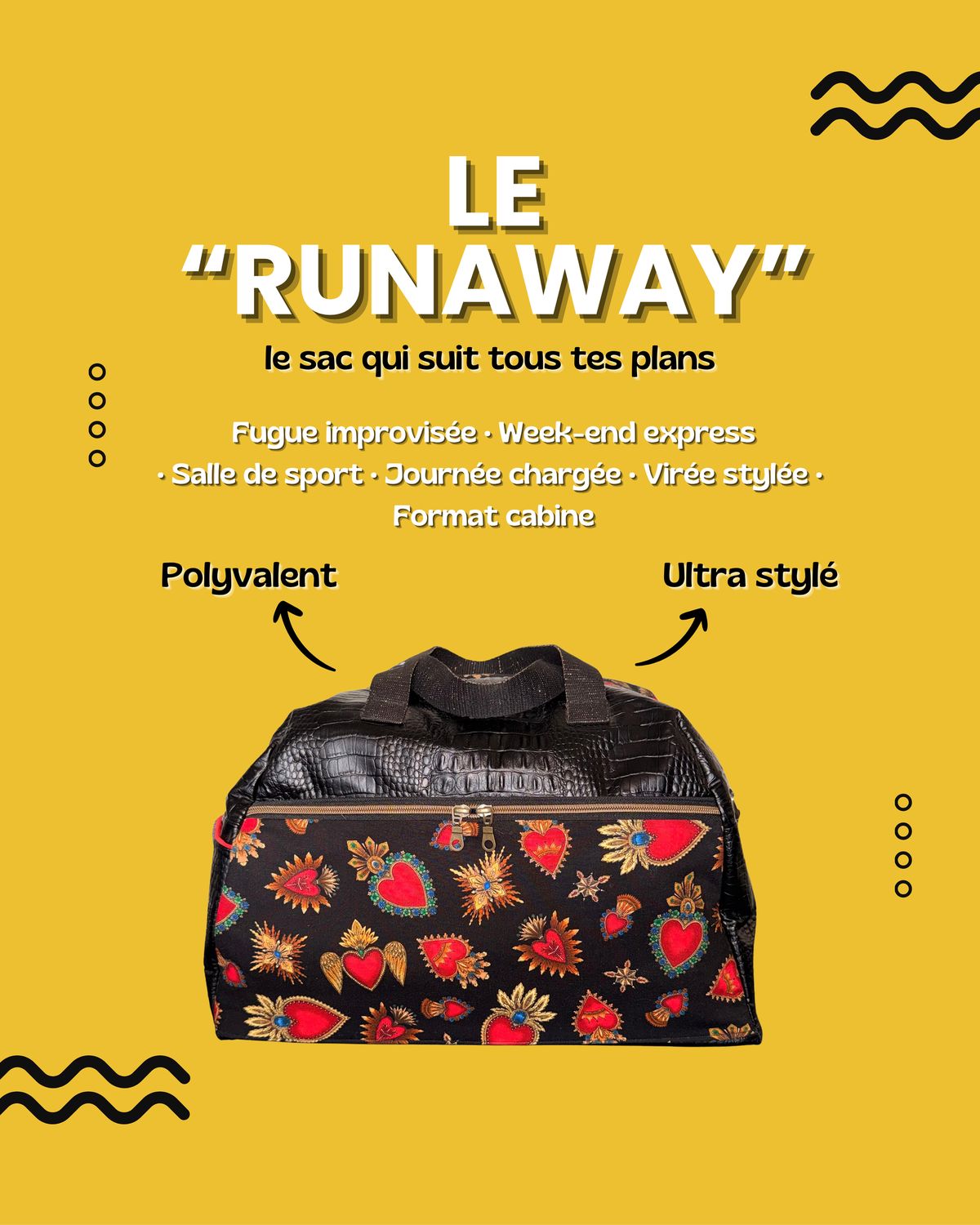 SAC "RUNAWAY" EX-VOTO / simili CROCO noir