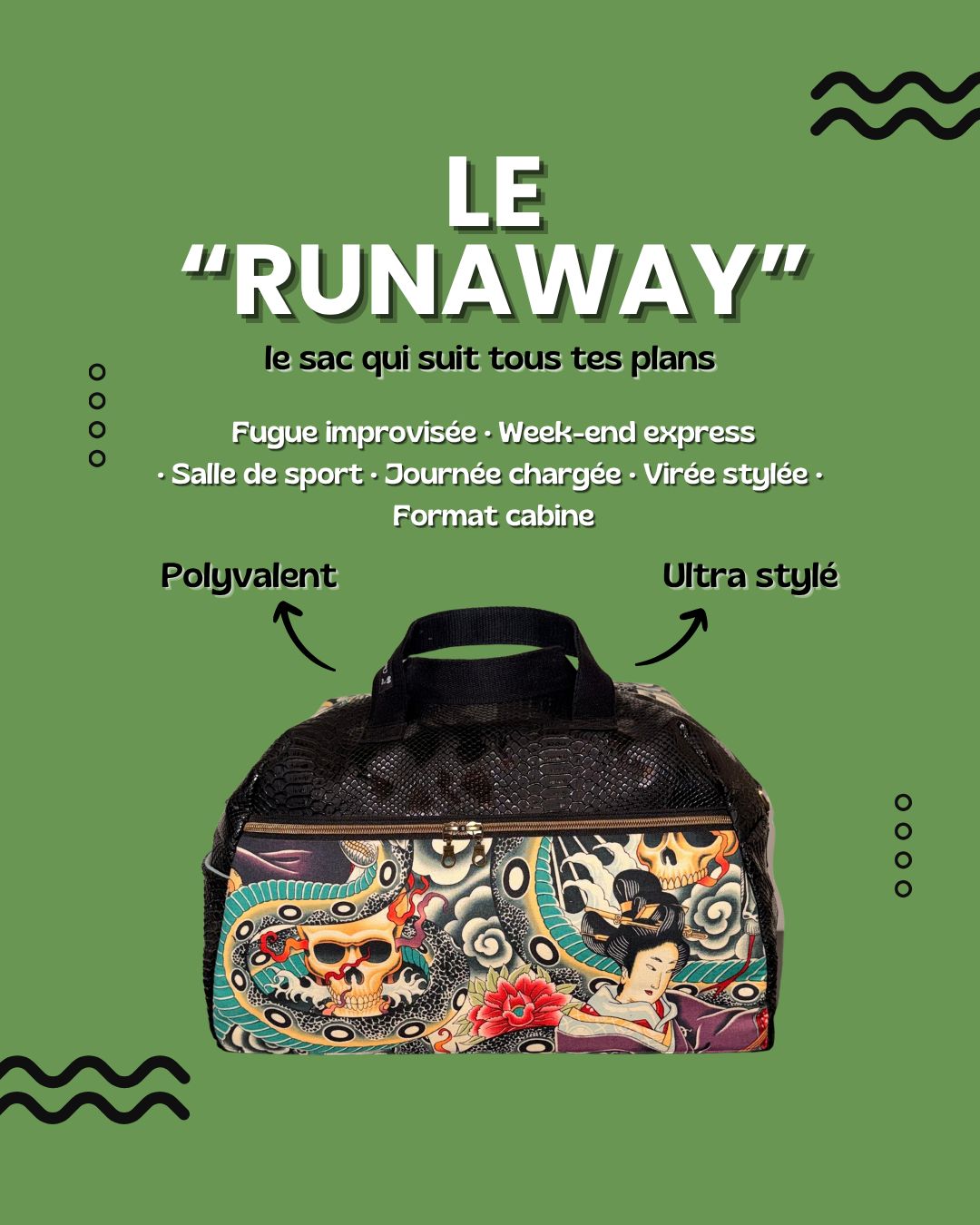 SAC "RUNAWAY" GEISHA / simili COBRA noir