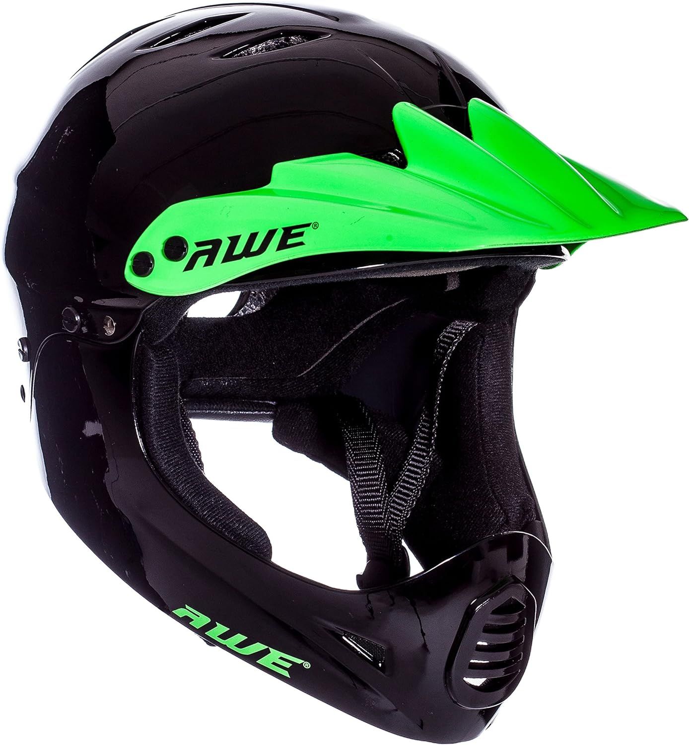 AWE AweBlaze Junior 16+ /Adult BMX/Bike Full Face Helmet Black/Green Visor Medium 56-58cm