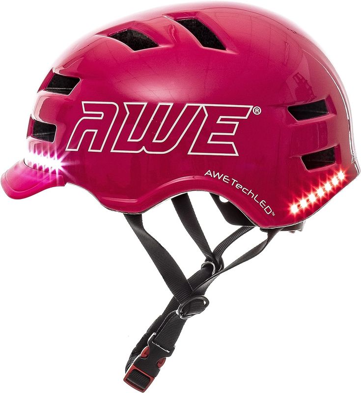 AWE AWETech LED USB Helmet, 360° MEGAVisibility™ 28 Super Bright LED's, E-Bike/E-Scooter/Bike Pink Medium Junior/Adult 55-58cm Fully Rechargeable CE EN1078 APPROVED AWE AWETech LED USB Helmet, 360° MEGAVisibility™ 28 Super Bright LED's, E-Bike/E-Scooter/Bike Pink Medium Junior/Adult 55-58cm Fully Rechargeable CE EN1078 APPROVED