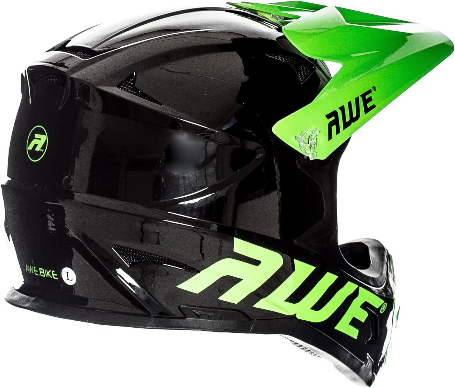 AWE AweBlast BMX Downhill Full Face Enduro Helmet Black Green 58 60cm Junior 16 Adult