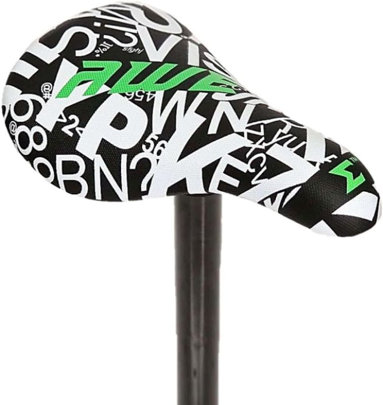 AWE BMX Freestyle Saddle Black/White FREE SEAT POST, Length: 210mm, Width: 122mm