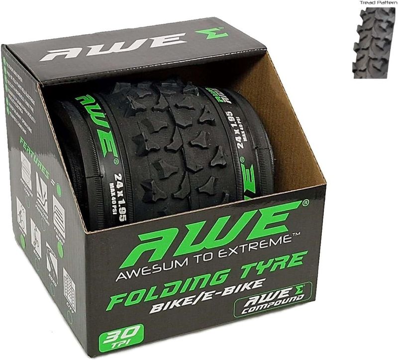 AWE AWERide Bike/E-Bike Folding Tyres 24" x 1.95 cm MTB Tyre 30 TPI