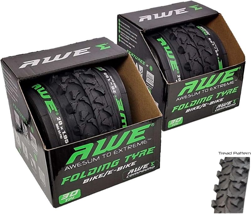 2 X AWE AWERide Bike/E-Bike Folding Tyres 20" x 1.95 MTB Tyre 30 TPI