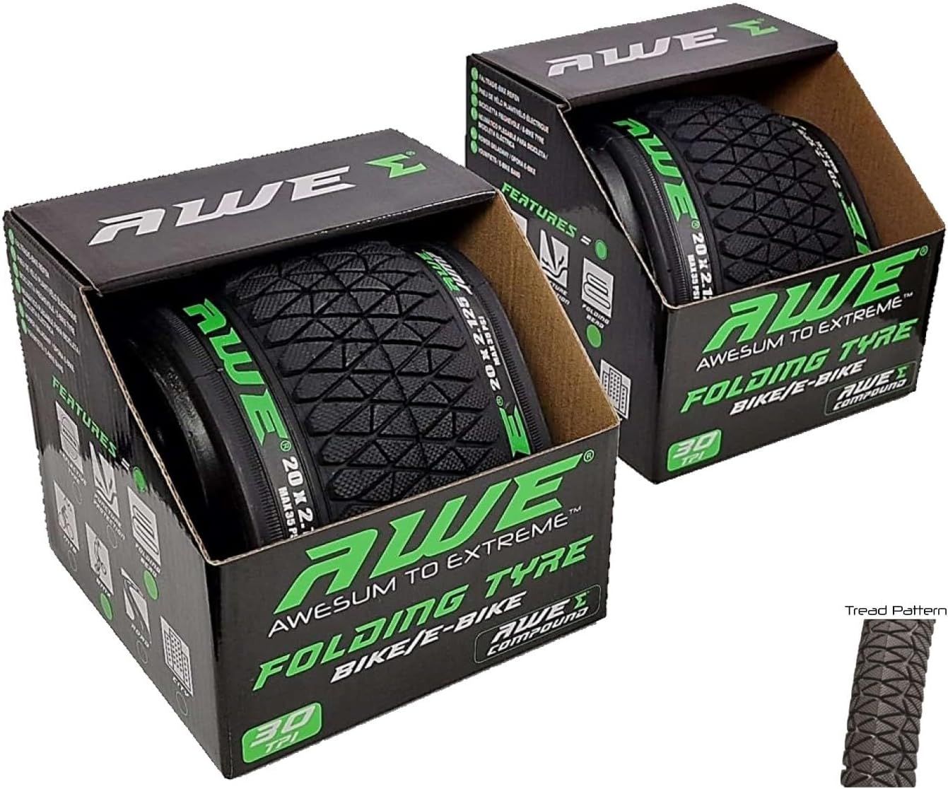AWE AWEJump Bike/E-Bike Folding Tyres 20" x 2.125cm BMX 30 TPI