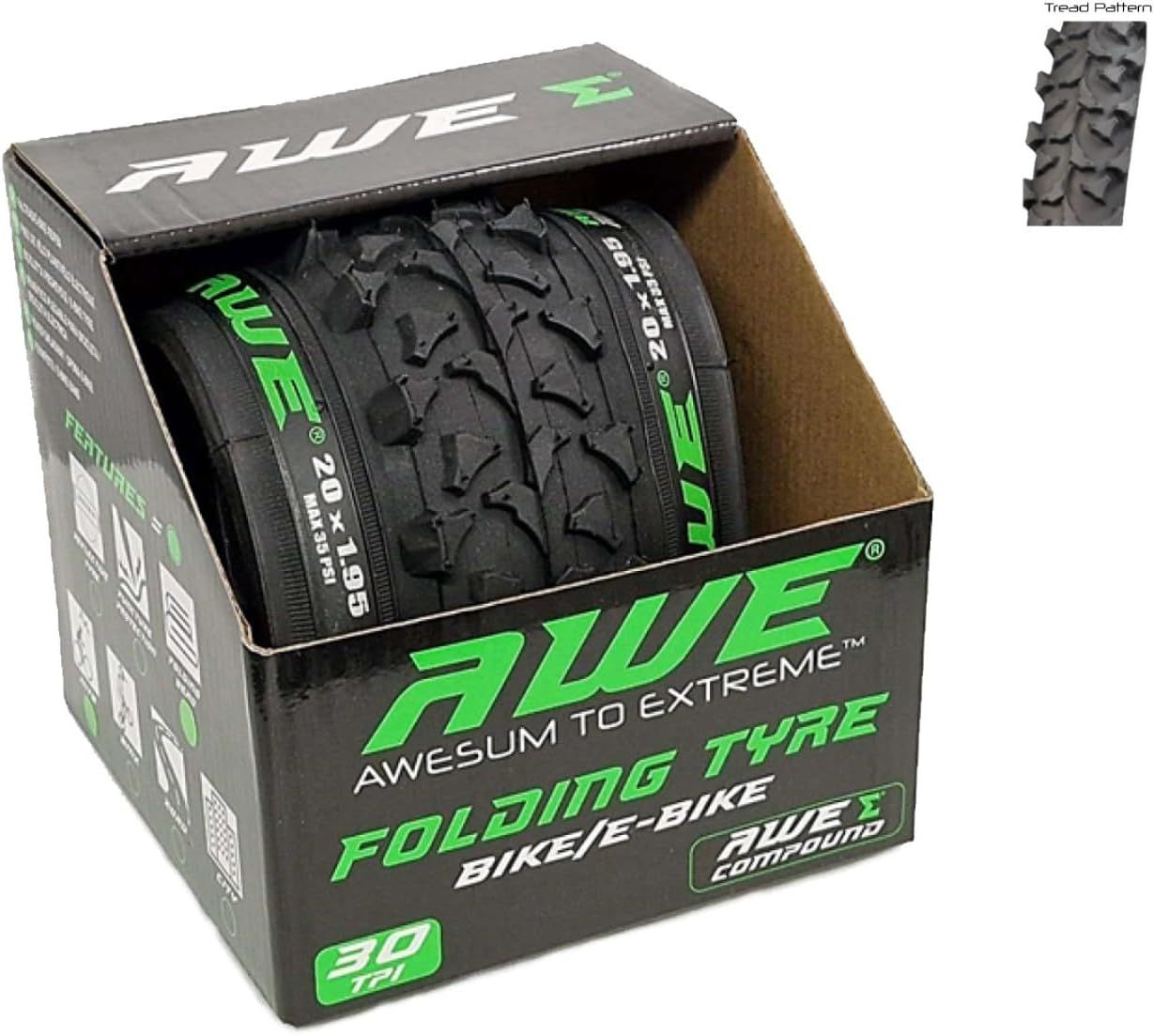 AWE AWERide Bike/E-Bike Folding Tyres 20" x 1.95 MTB Tyre 30 TPI