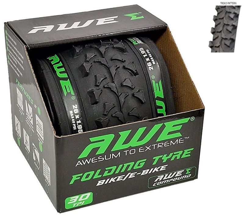 AWE AWERide Bike/E-Bike Folding Tyres 26" x 1.95 cm MTB Tyres 30 TPI