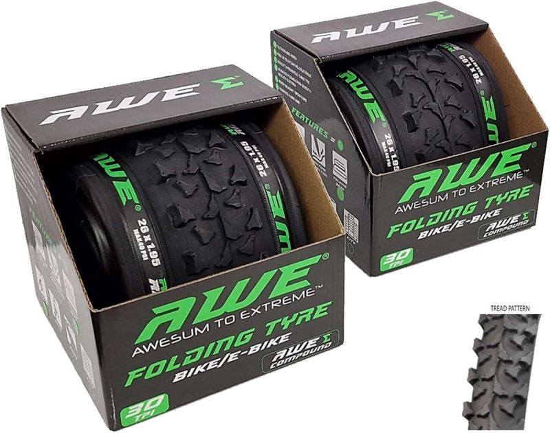 2 x AWE AWERide Bike/E-Bike Folding Tyres 26" x 1.95 cm MTB Tyres 30 TPI