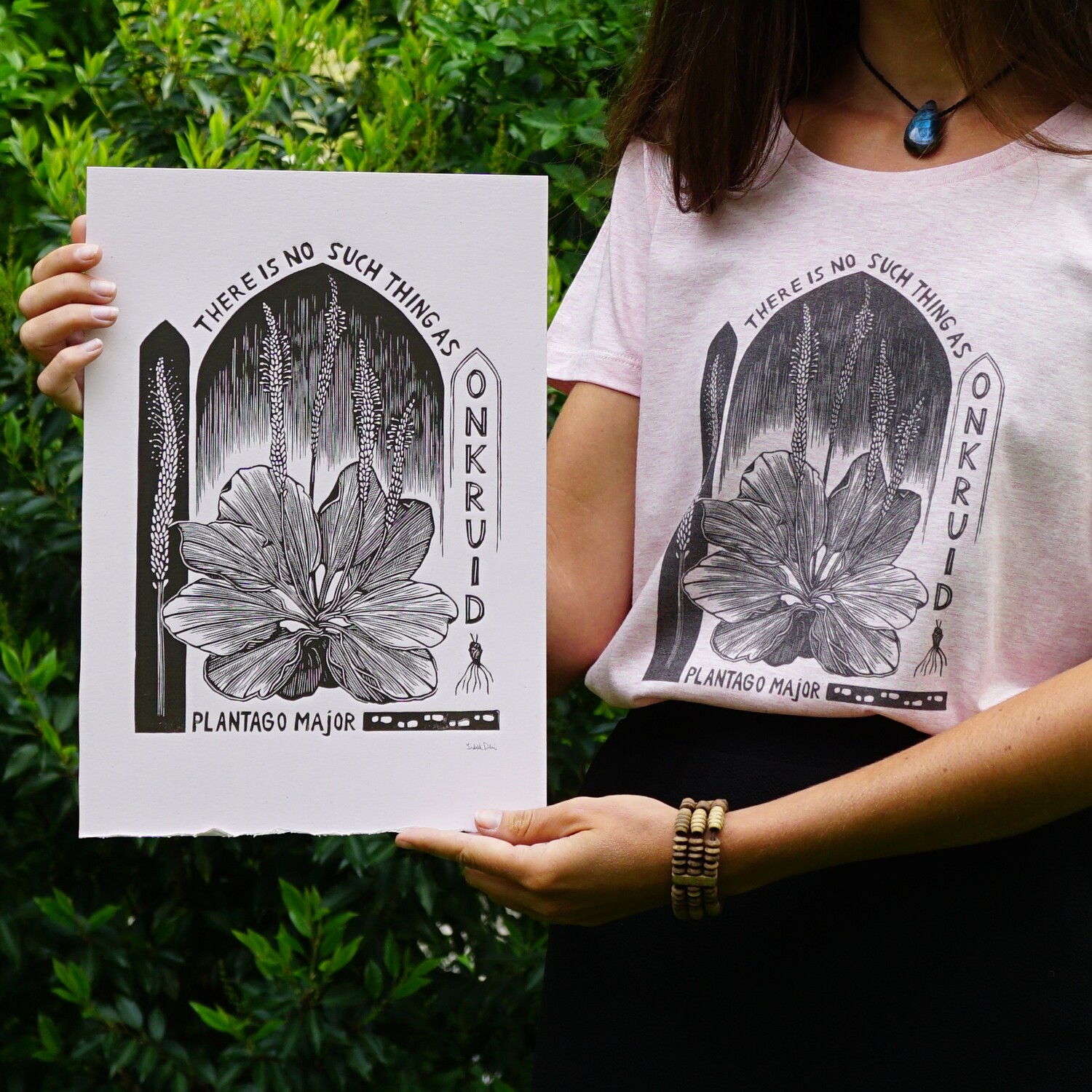 #4 Plantago Mayor/  women&#39;s t-shirt / Cream Pink