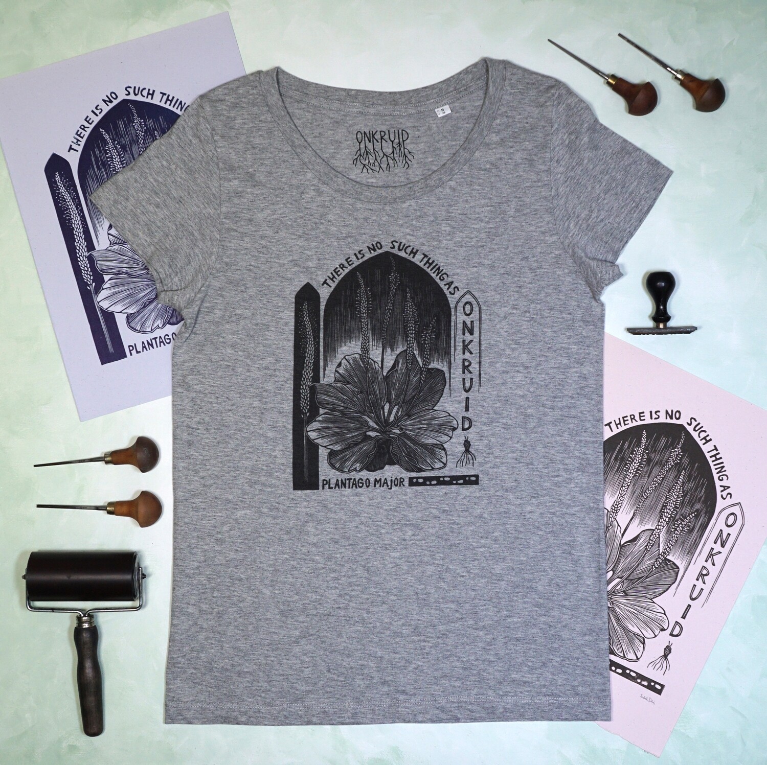#4 Plantago Mayor/  women&#39;s grey T-shirt